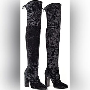 STUART WEITZMAN WOMEN VIDALAND BLACK STRETCH VELVET OTK BOOTS SIZE 6B